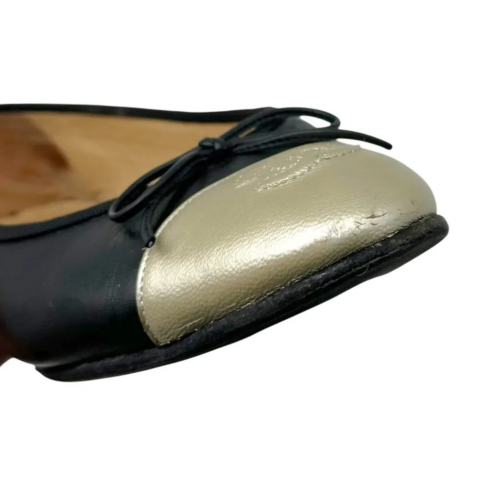 Chanel Metallic Gold & Black Canvas Logo Ballet Flats - Picture 8 of 10